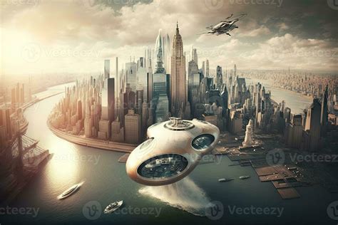 New York City of the future year 2100 with flying cars and new skyscarpers illustration 23959186 ...