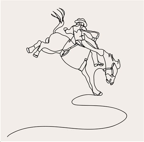 Minimalist Cowboy Line art, Horse Rider Lasso, Simple Horseback Sketch ...