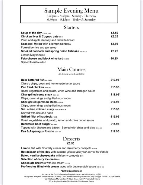 Buckatree Hall Hotel Telford's full menu online