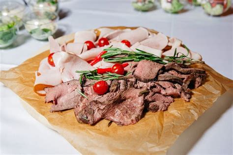 Sliced Roast Beef and Turkey Platter Presentation Stock Photo - Image ...