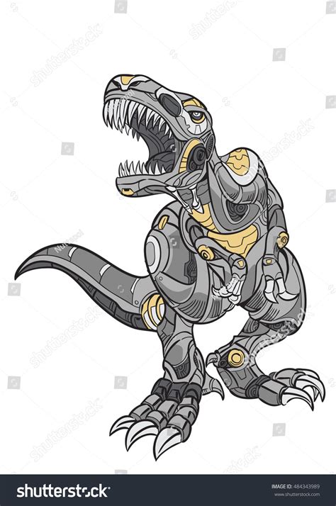 Hand Draw Robot Dinosaur Trex Stock Vector (Royalty Free) 484343989