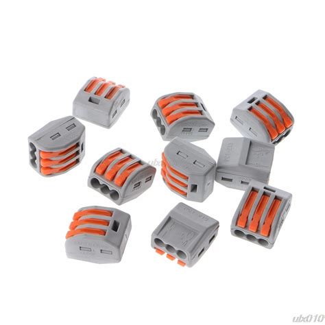 10 Pcs 3 Way Electric Cable Wire Connector Reusable Lever Terminal Block Wire Connectors S18 ...