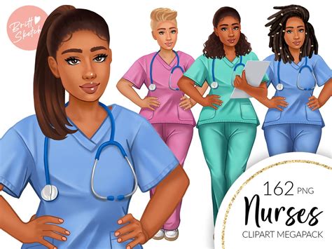 Nurse Clipart, Curvy Female Nurses, Medical Scrubs Fashion African ...