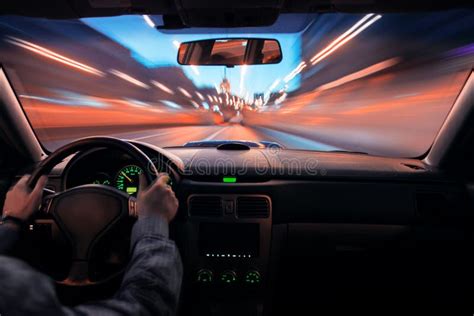 Car Speed Night Drive on the Road in City Stock Photo - Image of ...