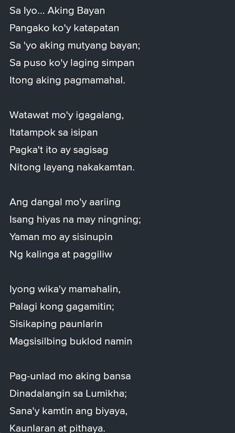 tula na nagpapakita ng pagmamahal sa bayan - Brainly.ph