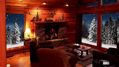 Cozy Cabin Winter Ambience | Snow Fall & crackling Fireplace Sounds for ...