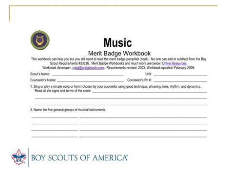 Free music merit badge worksheet, Download Free music merit badge ...