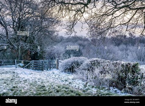 Winter snow scene in the village of Adlington, Chorley, Lancashire ...