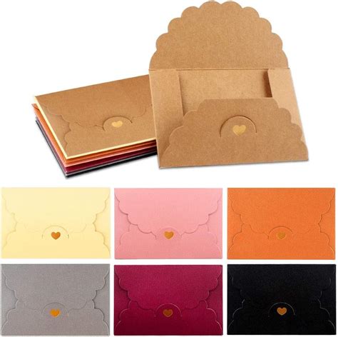 42 PCS Gift Card Envelopes Coloured Pearlescent Paper Mini Envelopes with Bronzing Heart Clasp ...