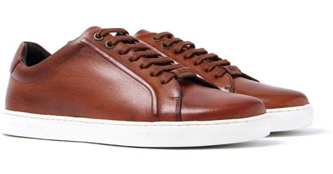 BOSS by HUGO BOSS Medium Brown Tribute Tennis Leather Trainers for Men ...