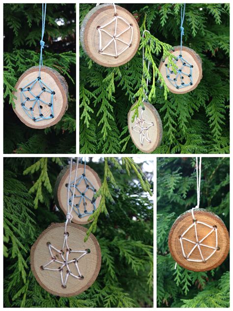 Weaving wood cookie snowflakes | Weihnachten holz, Holz basteln weihnachten, Kinder basteln holz