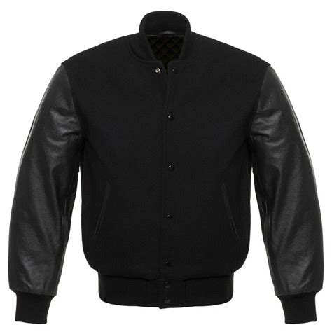 Black Varsity Jacket | Black letterman jacket, Leather sleeve jacket, Varsity jacket