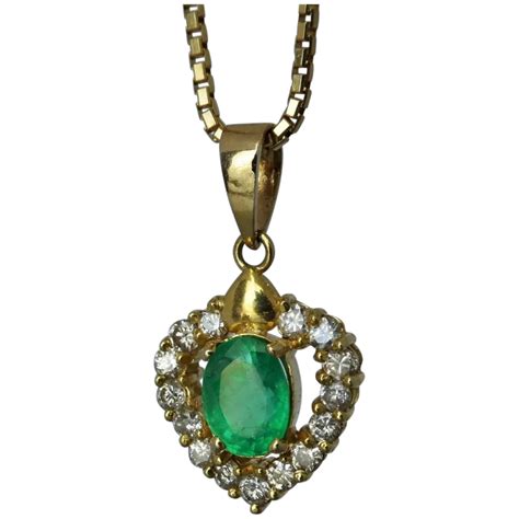 Beryl Lane - Vintage 18ct Gold Natural Emerald & Diamond Pendant Necklace