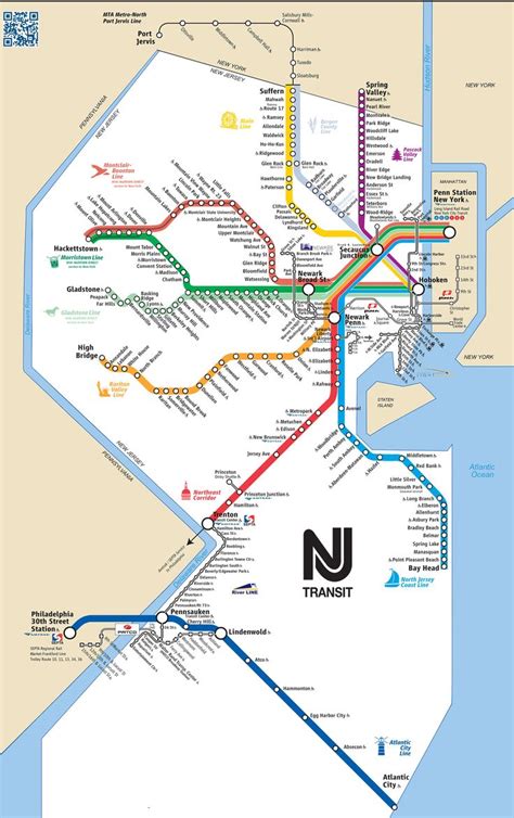 Map of New Jersey Transist rail network | Train map, Nj transit map ...