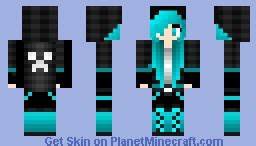 Blue creeper girl black hoodie Minecraft Skin