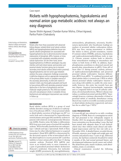 (PDF) Rickets with hypophosphatemia, hypokalemia and normal anion gap metabolic acidosis: not ...