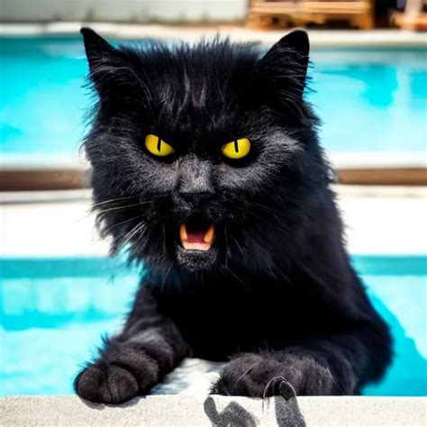 a picture of an angry black fuzzy cat with yellow | Stable Diffusion