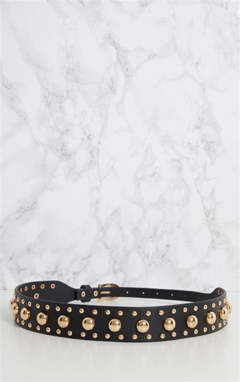 Black Studded Gold Waist Belt | PrettyLittleThing