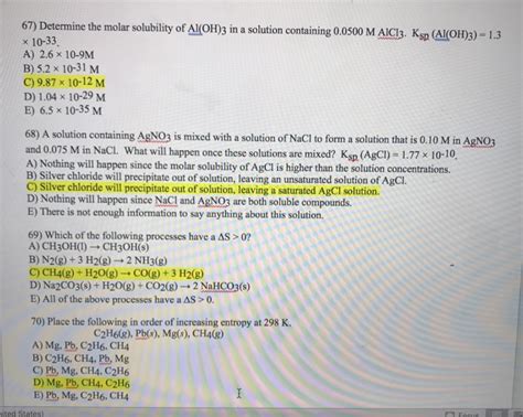 Solved 67) Determine the molar solubility of Al(OH)3 in a | Chegg.com