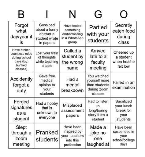 TEACHER'S DAY Bingo Card