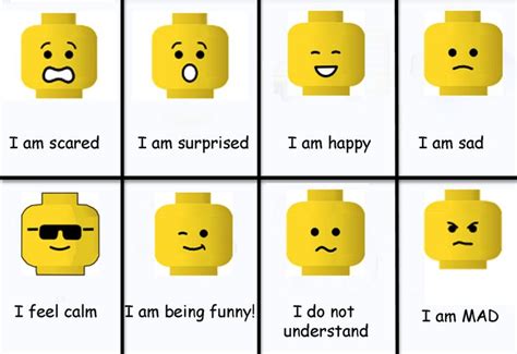 LEGO emoticons | Lego therapy, Lego education, Emotions cards