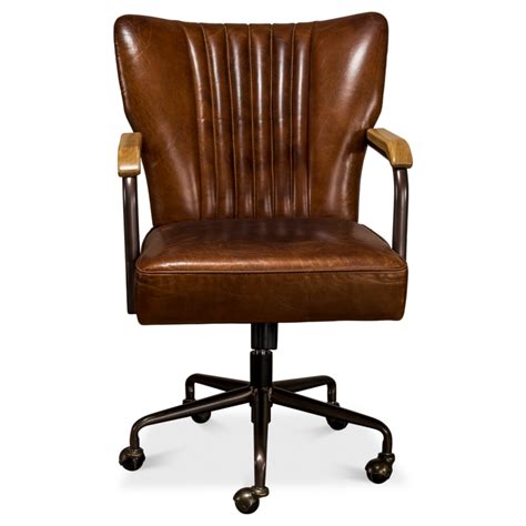 Eleanor Mid Century Modern Brown Leather Metal Base Swivel Office Chair - Kathy Kuo Home | Havenly