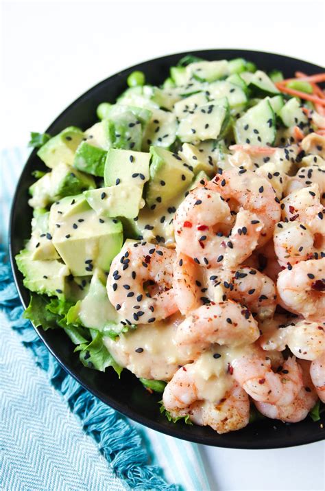 Shrimp Avocado Salad with Miso Dressing - The Forked Spoon