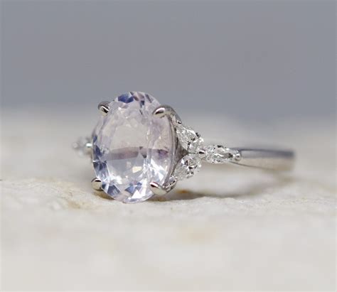 White sapphire engagement ring. color change sapphire ring 5ct oval diamond ring Platinum ring ...