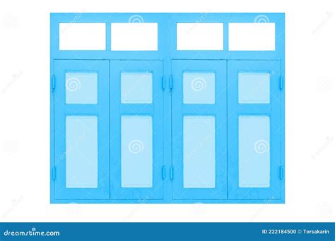 Blue Painted Wooden Window Frame Isolated on a White Background Stock ...