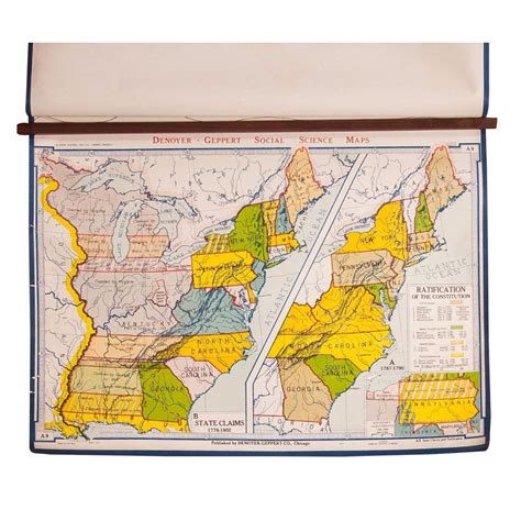 Vintage U.S. Ratification of the Constitution Map | Chairish