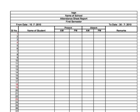 43 Free Printable Attendance Sheet Templates - TemplateLab