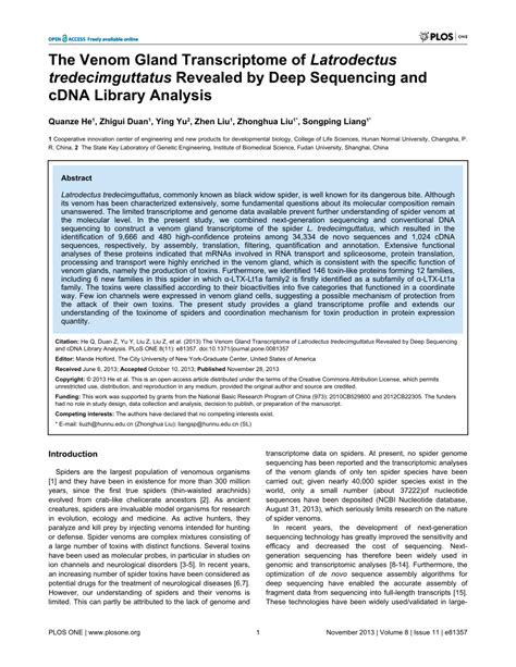 (PDF) The Venom Gland Transcriptome of Latrodectus tredecimguttatus ...