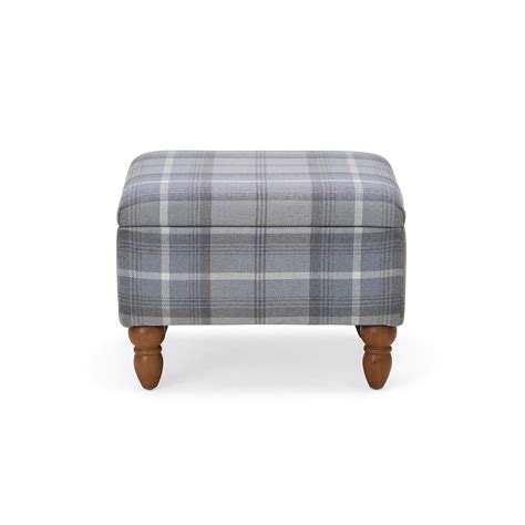 Dunelm Oswald Storage Footstool Green Check - Upholstered Cushioned Pouffe - Traditional Wooden ...