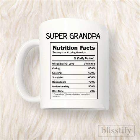 Super Grandpa Nutritional Facts Custom Name Mug, Grandfather Nutrition Labels Mug, Customized ...