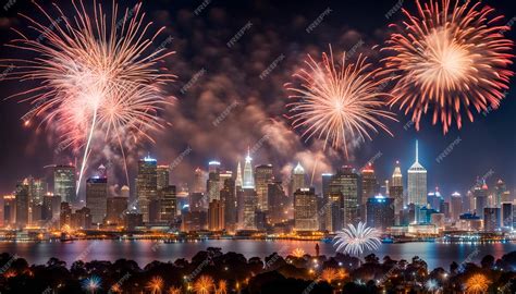 Premium AI Image | A festive city skyline with fireworks lighting up ...