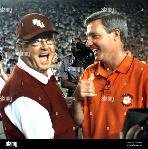 Florida State coach Bobby Bowden, left, jokes with his son, Clemson ...