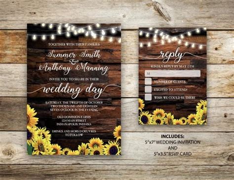 Rustic Sunflower Wedding Invitation, Vintage Wedding Invite, RSVP, Sunflower Wedding, String ...