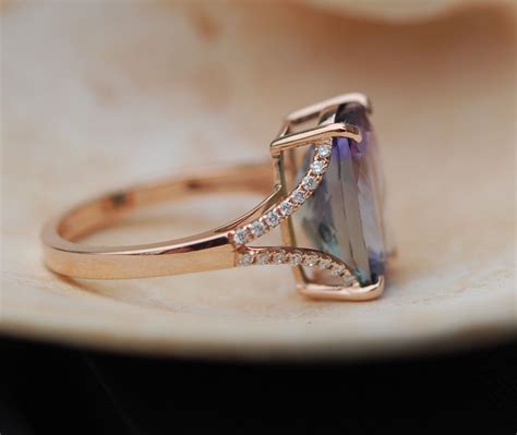 Tanzanite Ring. Rose Gold Engagement Ring Lavender Mint Tanzanite ...