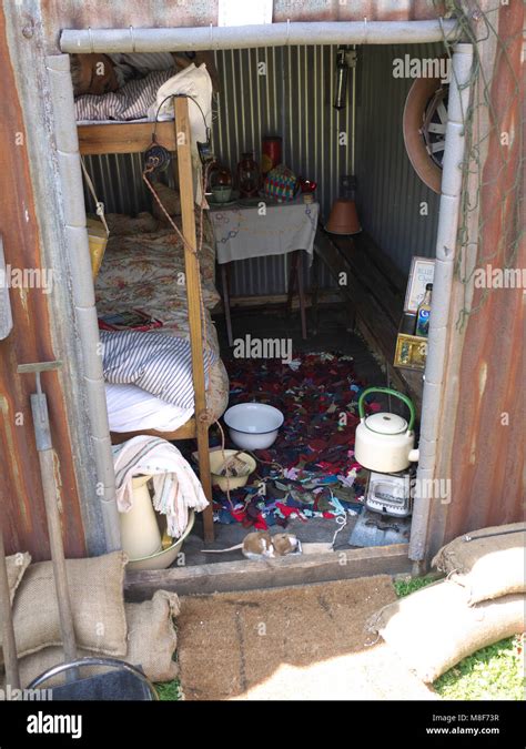 Inside of an Anderson shelter, Thorpe camp 1940's weekend Stock Photo - Alamy