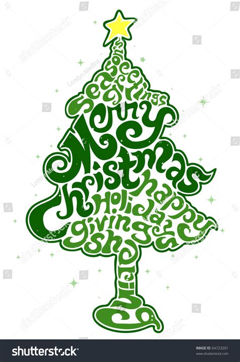 Christmas Design Featuring Assorted Christmas Text Shaped Like A Christmas Tree Stock Vector ...