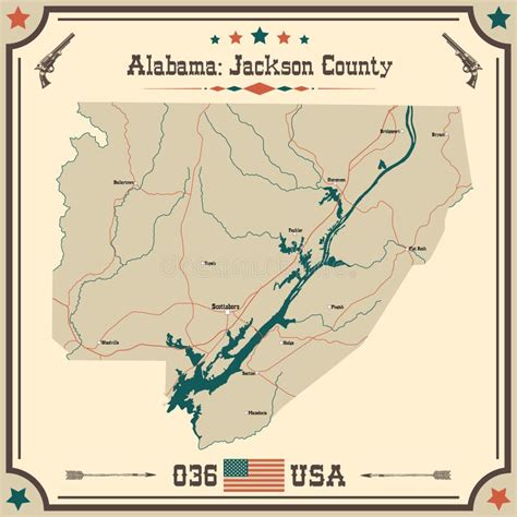 Vintage Map of Jackson County in Alabama, USA. Stock Vector ...