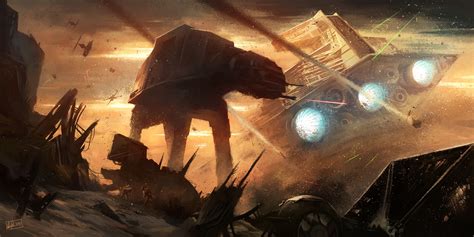 Epic Star Wars Battle HD Wallpaper: Star Destroyers, X-Wings, and AT-AT Walkers by Merli Luca