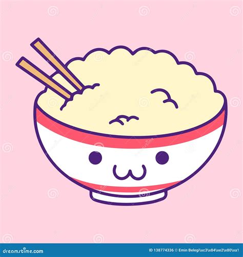 Cute Kawaii Illustration of Bowl of Rice Stock Illustration - Illustration of japanese, funny ...