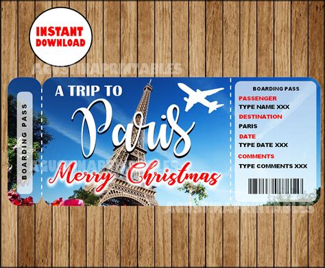 INSTANT DOWNLOAD Paris Boarding Pass Christmas Gift Printable | Etsy