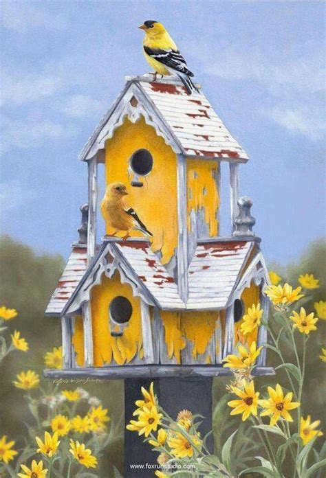 Gold finch on gold house | BIRD HOUSES | Pinterest | Birdhouses ...