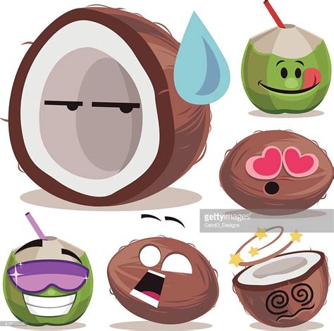 Vector Art : Coconut Cartoon Set A | Funny coconut, Cartoon clip art ...