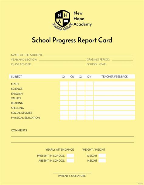 Middle School Report Card Template Luxury Free School Progress Report ...