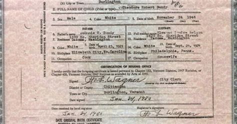 Ted Bundy’s birth certificate | CRAZIES!! | Pinterest | Ted bundy and True crime