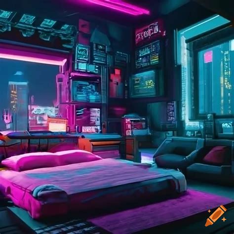 Cyberpunk-themed bedroom on Craiyon