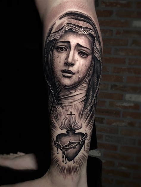 Tattoo uploaded by Kiljun | Virgin Mary in tears on the leg. | 976748 ...